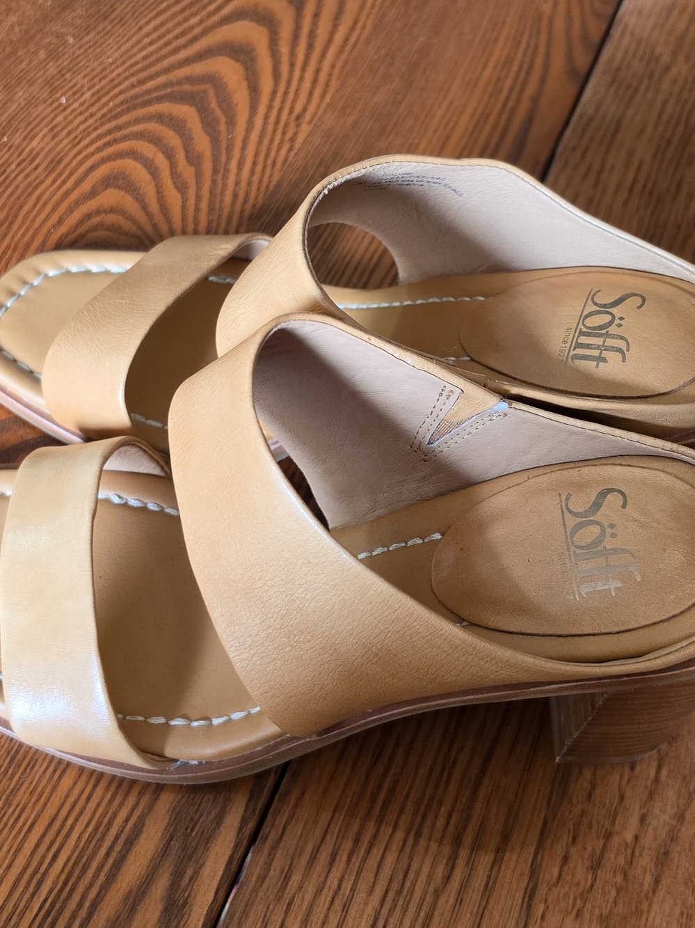 Söfft Tan Leather Slide Sandals